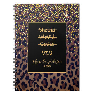Motivational leopard pattern brown black notebook
