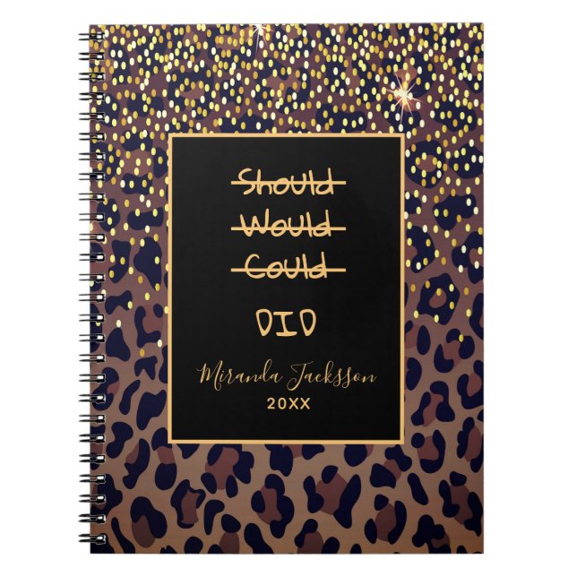 Motivational leopard pattern brown black notebook (Front)