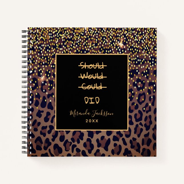 Motivational leopard pattern brown black notebook (Front)