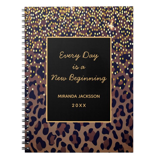 Motivational leopard pattern brown black notebook (Front)