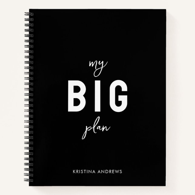 Motivational Life Plan Black & White Diary Notebook (Front)