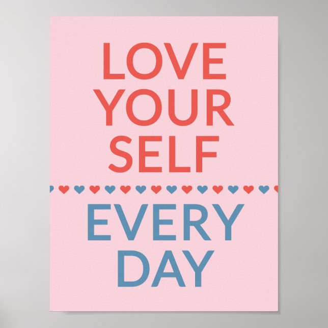 Motivational Love Quote Red And Blue Hearts Pink Poster (Front)