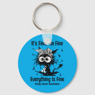 Motivational Lung Cancer Awareness Cat White Key Ring