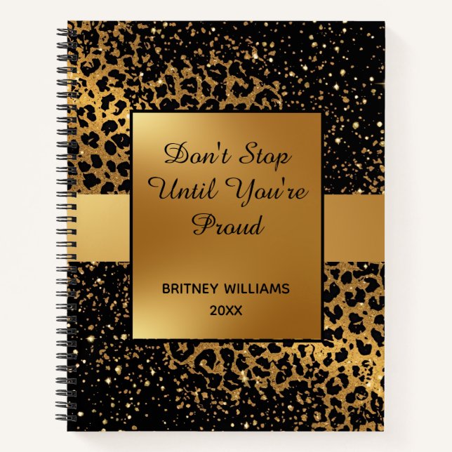 Motivational Marble leopard pattern brown black Notebook (Front)