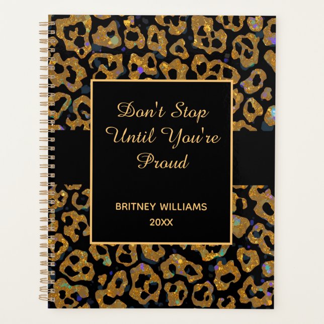 Motivational Marble leopard pattern brown black Planner (Front)