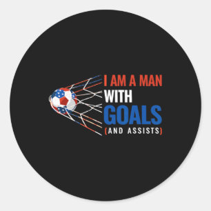 Motivational Mens Patriotic I Am A Man With Goals Classic Round Sticker