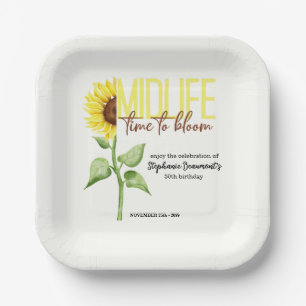 Motivational Midlife Sunflower Bloom 50th Birthday Paper Plate