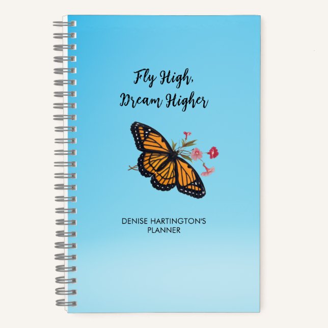 Motivational Monarch Butterfly Colourful Sky Blue Notebook (Front)