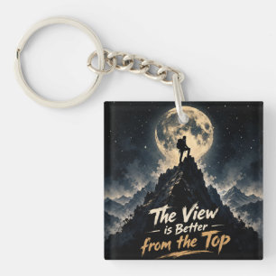 Motivational Mountain Climbing Moon T-Shirt Key Ring