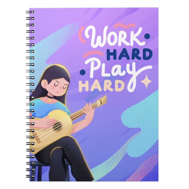 Motivational Music Notebook – Work Hard, Play Hard (Front)