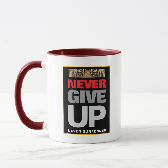 Motivational Never Give Up Never Surrender Combo Mug (Left)