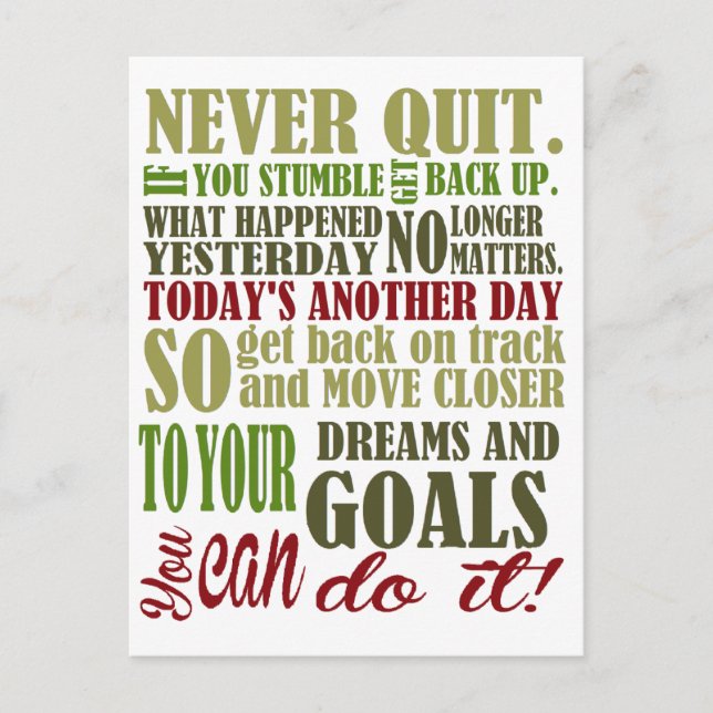 Motivational: Never Quit Postcard (Front)