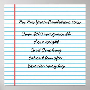 Motivational New Year Resolutions Customised Goals Poster