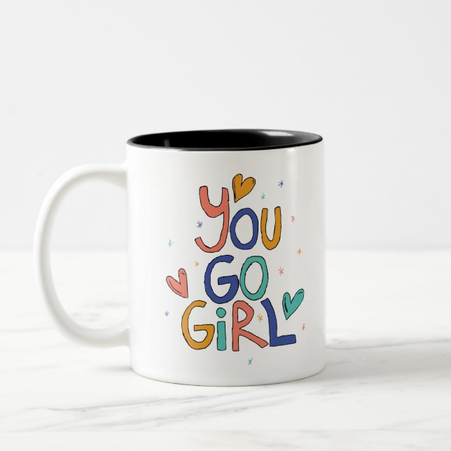 Motivational One Cool Girl You Go Girl Clipart Gir Two-Tone Coffee Mug (Left)