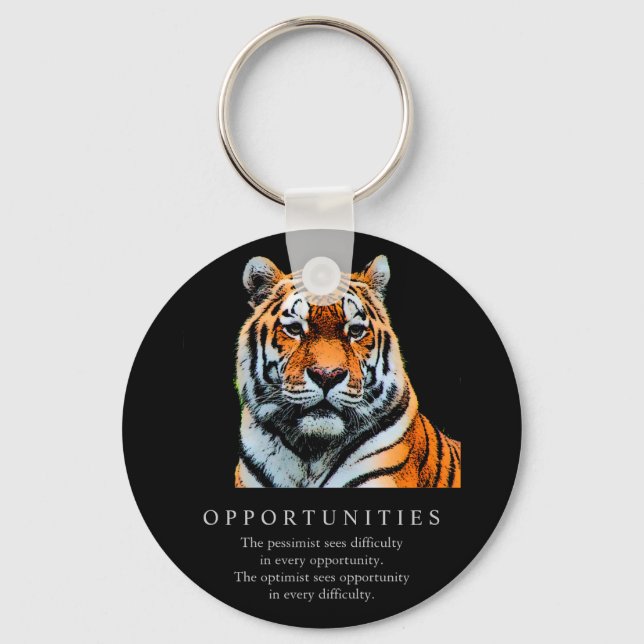 Motivational Opportunities Saying Quote Tiger Key Ring (Front)