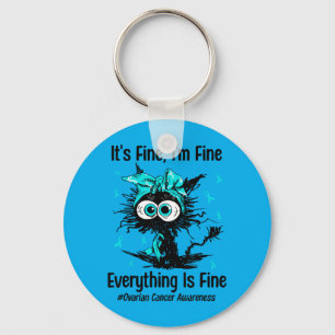 Motivational Ovarian Cancer Awareness Cat Kitty Key Ring