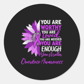 Motivational Overdose Awareness Sunflower Ribbon Classic Round Sticker