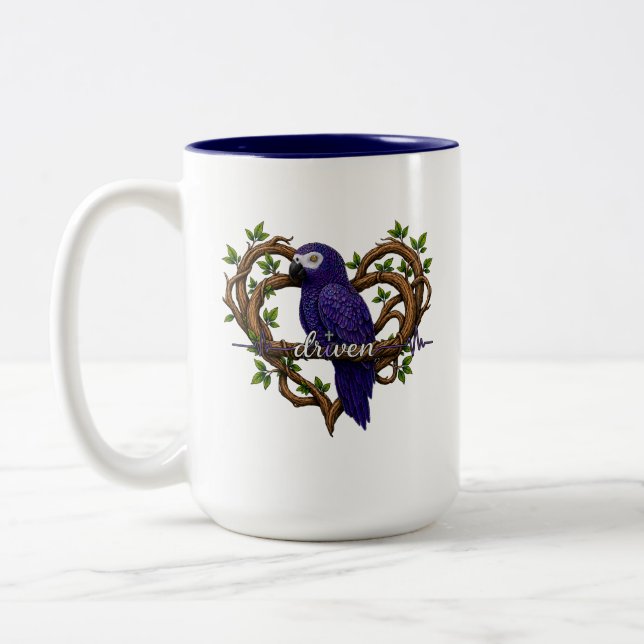Motivational Parrot Mug- Driven Two-Tone Coffee Mug (Left)