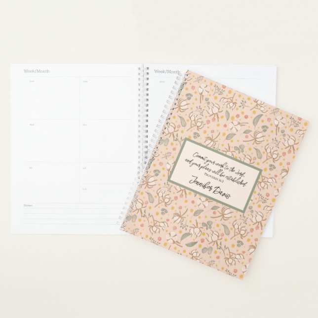 Motivational Peach Cotton Plant and Green Leaves Planner (Display)