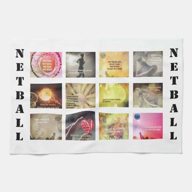 Motivational Pictures and Quotes Netball Theme Tea Towel (Horizontal)