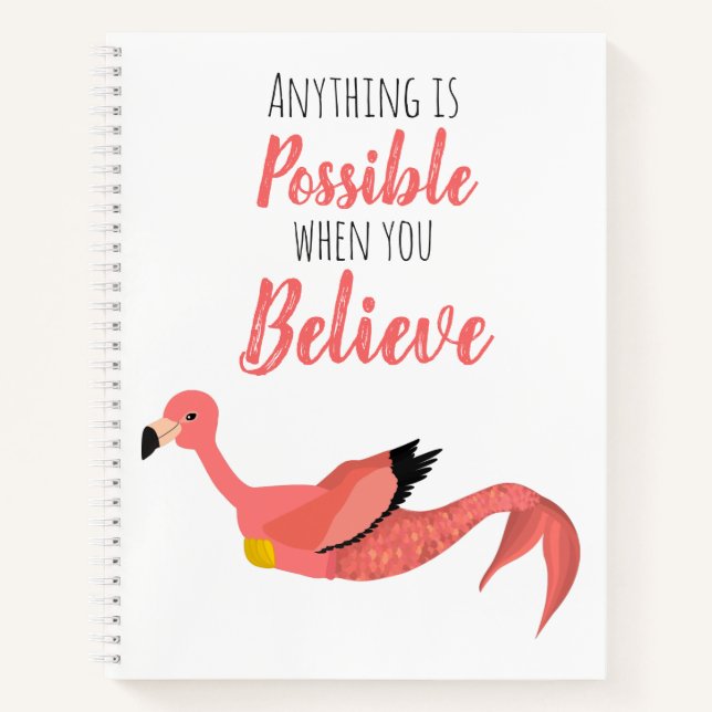 Motivational Pink Flamingo Mermaid Inspirational Notebook (Front)