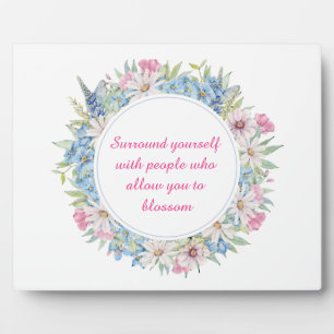 Motivational Pink White Blue Floral Wreath Plaque