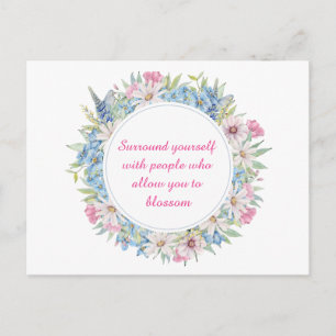 Motivational Pink White Blue Floral Wreath Postcard