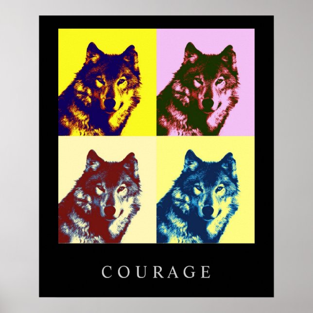 Motivational Pop Art Courage Wolf Poster Print (Front)