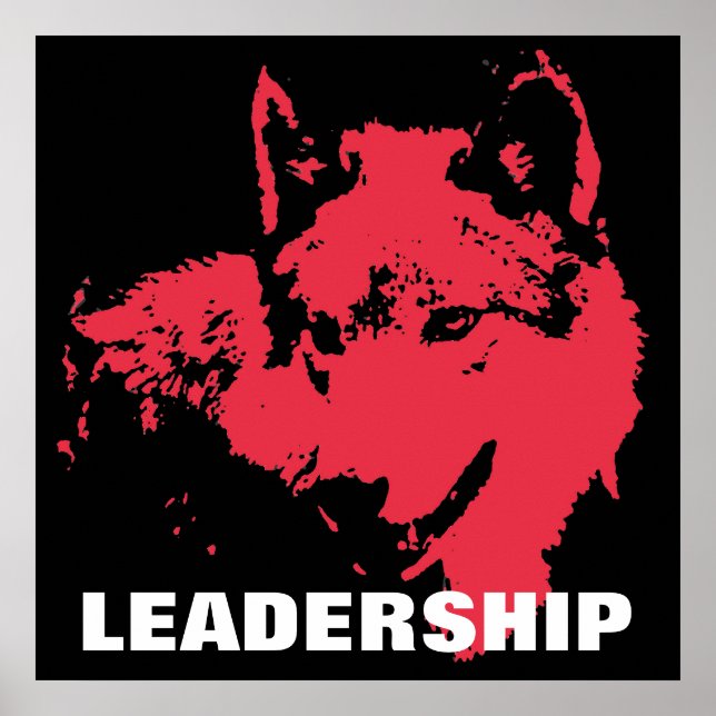 Motivational Pop Art Leadership Wolf Black Red Poster (Front)