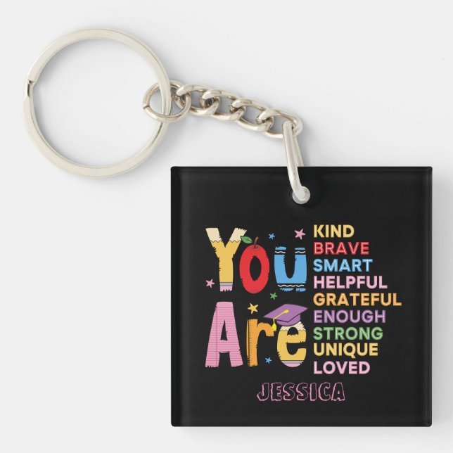 Motivational positive affirmations Typography  Key Ring (Front)