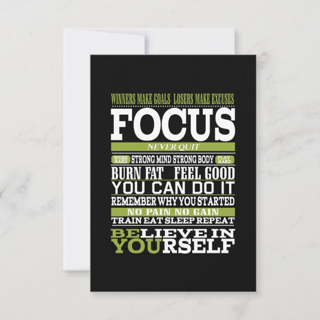 Motivational poster stay focused work hard GYM  Thank You Card (Front)