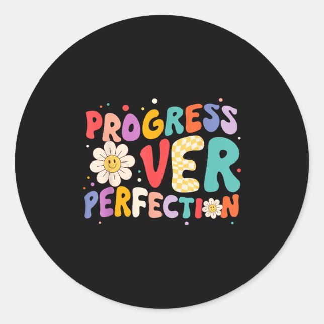 Motivational Progress Over Perfection Teacher Back Classic Round Sticker (Front)