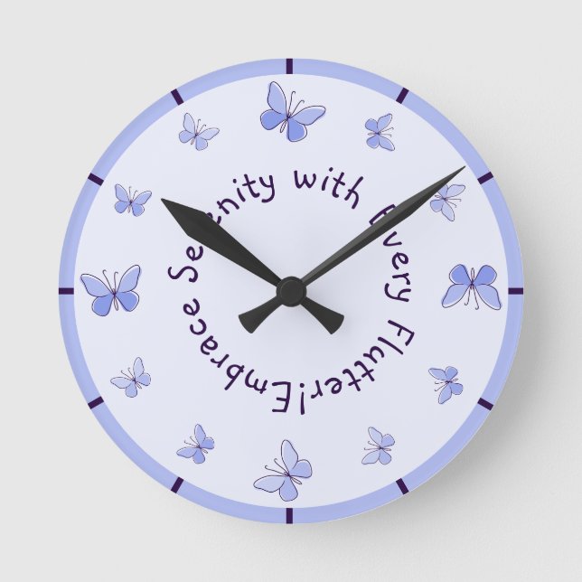 Motivational Purple Blue Butterflies Kids' Room Round Clock (Front)