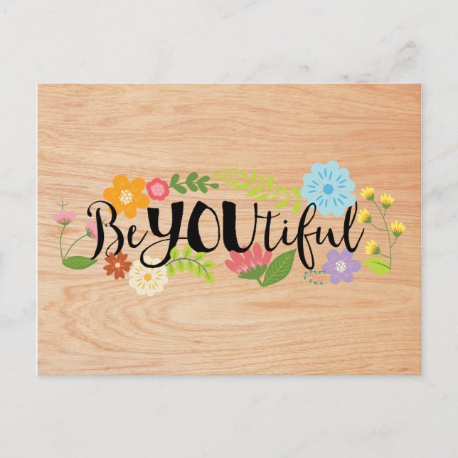 Motivational Quote "BeYOUtiful" Boho Floral Type Postcard (Front)