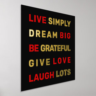 Motivational quote black and red gold foil prints