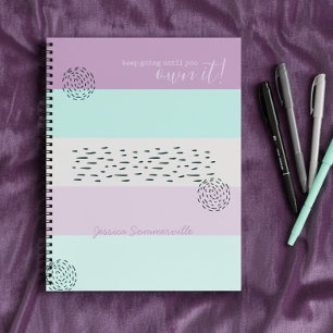 Motivational Quote Doodle and Stripe Lilac Mint Notebook