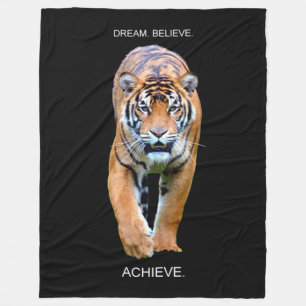 Motivational Quote Dream Believe Achieve Tiger Fleece Blanket