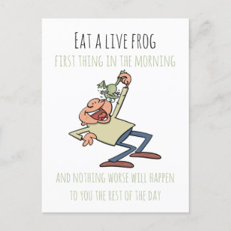 Motivational Quote Eat A Live Frog Funny Cartoon Postcard