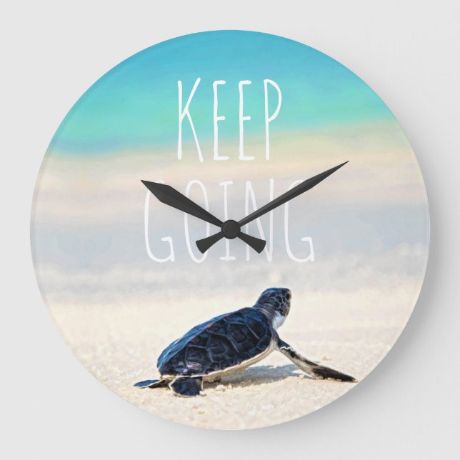 Motivational Quote Keep Going Turtle Beach Large Clock (Front)