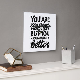 Motivational Quote Lino Print Square Wall Clock