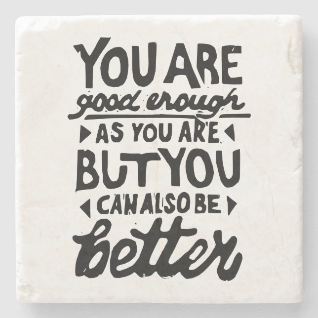 Motivational Quote Lino Print Stone Coaster (Front)