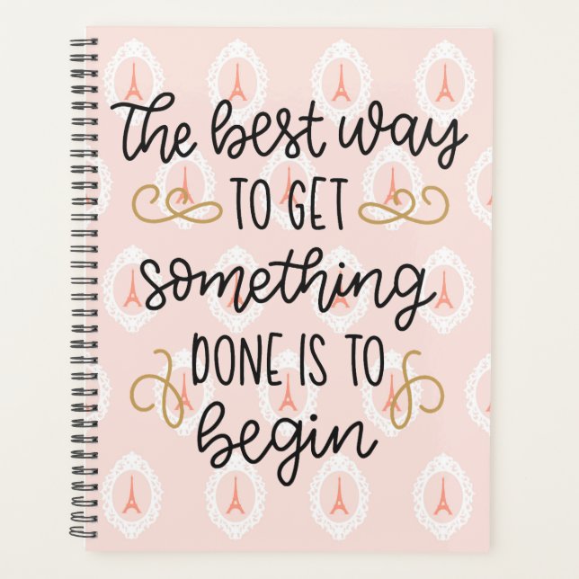Motivational Quote On Pink Eiffel Tower Background Planner (Front)