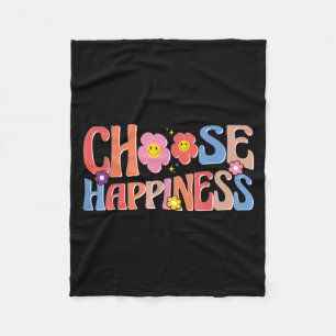 Motivational Quote Retro Groovy Choose Happiness Fleece Blanket