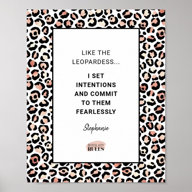 Motivational Quote Rose Gold Blush Leopard Print (Front)