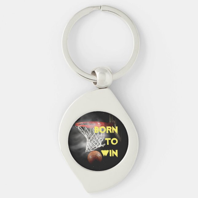 Motivational Quote Saying Basketball Born to Win Key Ring (Front)