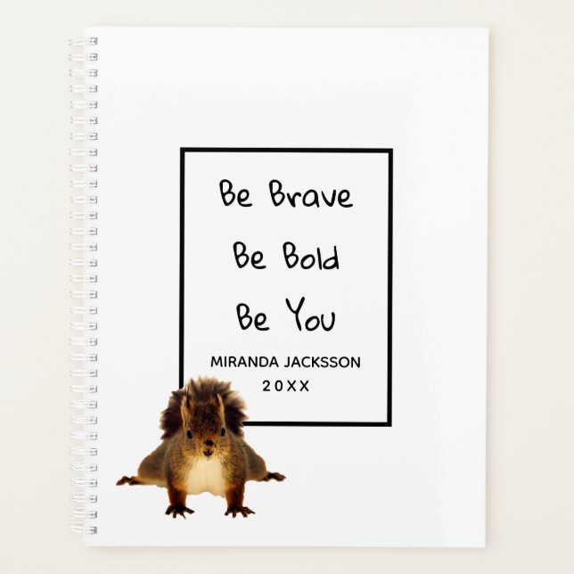 Motivational quote squirrel cute white name 2026 planner (Front)