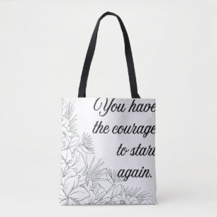 Motivational Quote Tote Bag - Botanical Line Art