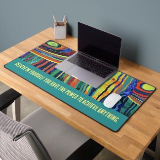 MOTIVATIONAL QUOTE WATERCOLOR FUNKY STRIPE DESK MAT