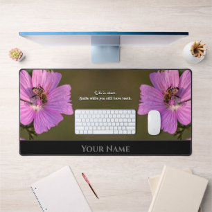 Motivational quote with beautiful flower blossoms desk mat