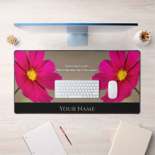 Motivational quote with beautiful flower blossoms desk mat